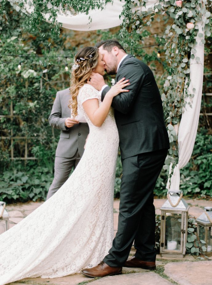 Rustic bohemian wedding + bridal party in white lace