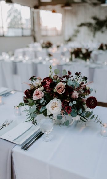 Shades of neutral and maroon for winter wedding | Red and camel colors