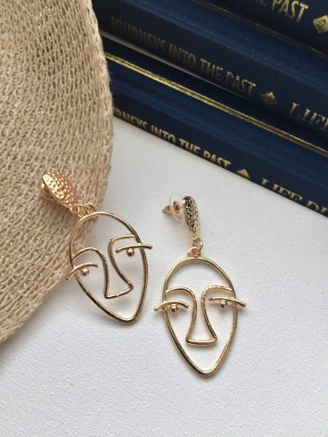 Abstract face earrings ,Minimalist gold abstract face earrings