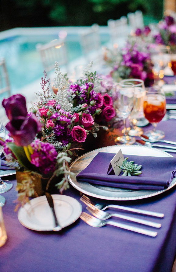 Beautiful jewel toned wedding table decoration