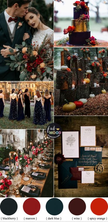 Autumn wedding colors 2019 { Blackberry + Dark Blue + Maroon + Spicy