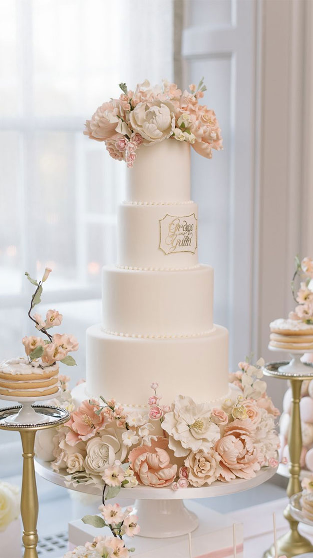 Blush Pink and Gold Wedding Cake With Peony – Blue Sheep Bake Shop