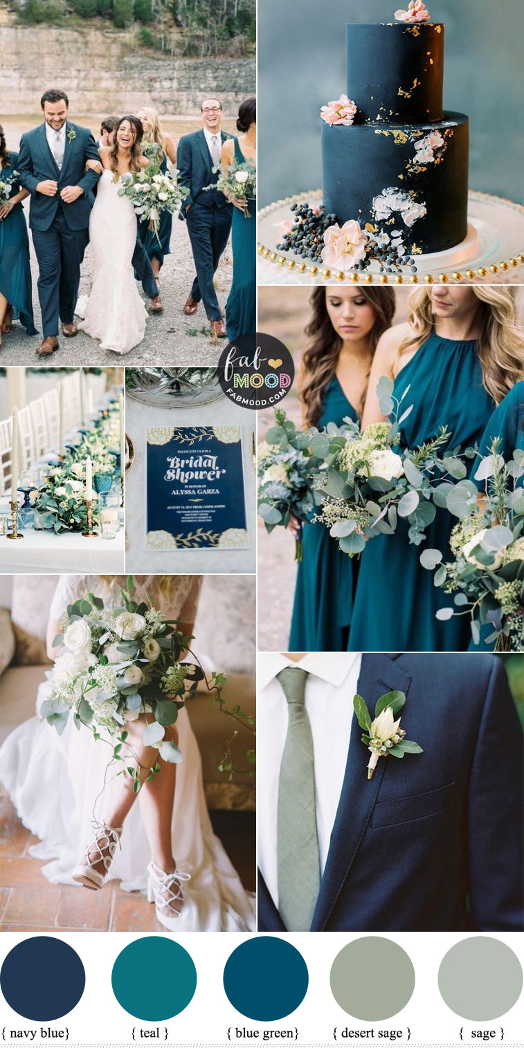 Midnight Blue, Emerald And Hunter Green Wedding Color Palette