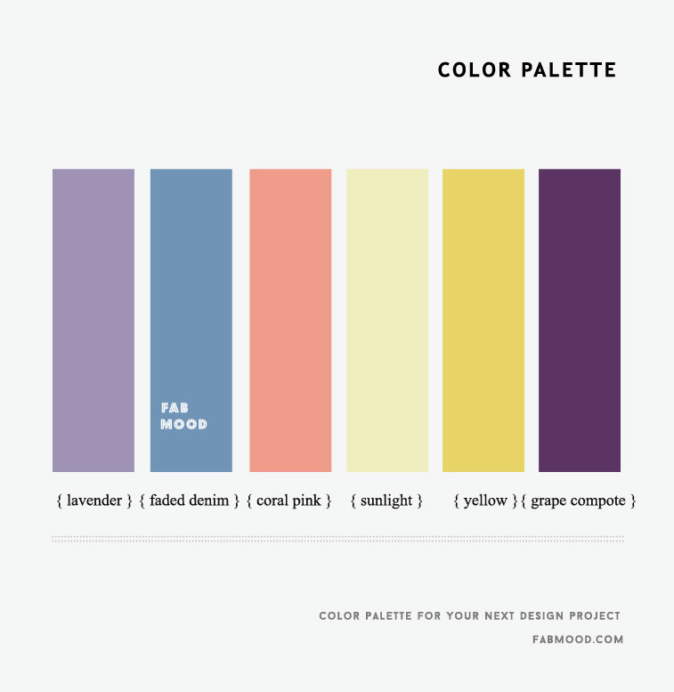 Coral Pink , Faded Denim , Lavender, Yellow and Grape Compote