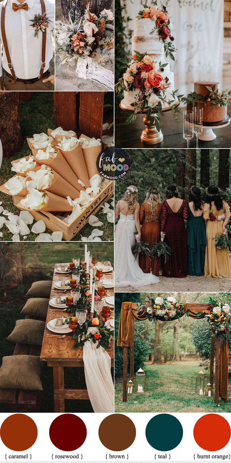 teal and orange fall wedding