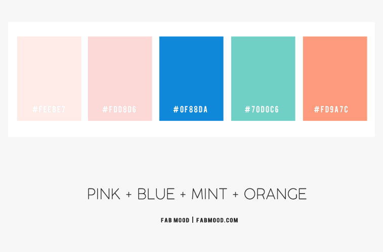 color combos, color combinations, blue and mint color combinations, mint color combinations, pink blue mint and orange color combos #pink #mint #bluemint #color