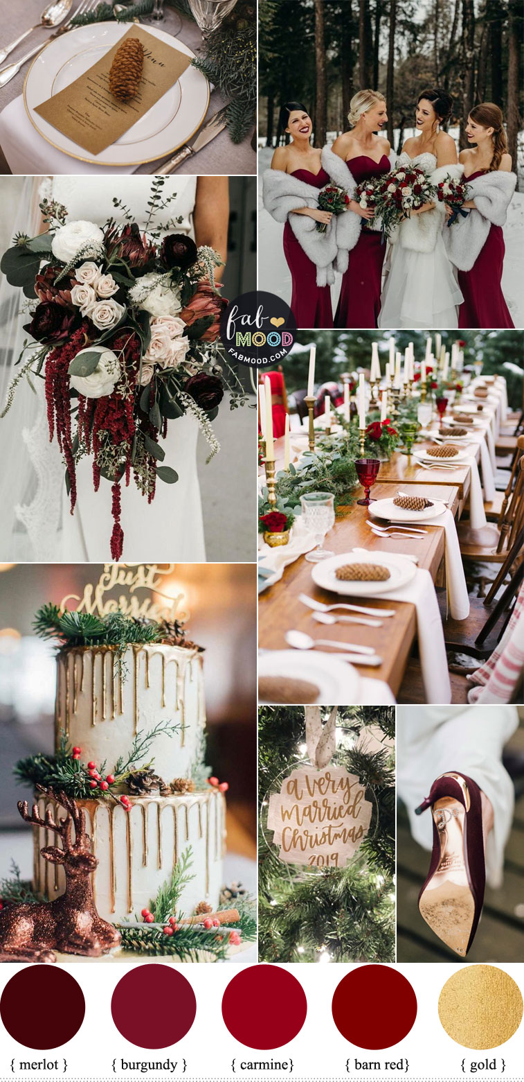 Winter Wedding Inspiration { Burgundy + Red and Gold Colour Theme }