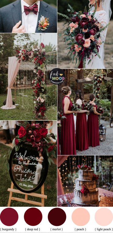 Burgundy, Deep Red and Peach Autumn Wedding Colour