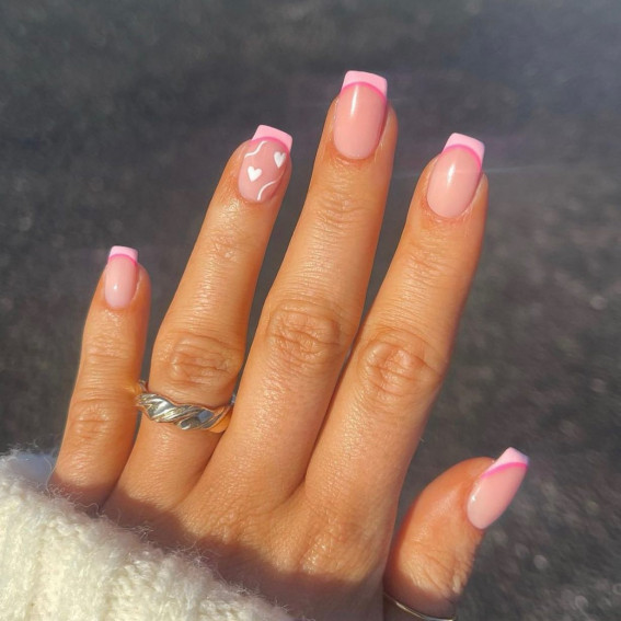 light pink nails with heart