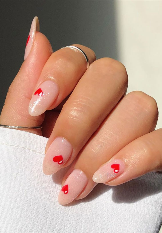 minimalist valentines nails, simple love heart nails, valentine's day nails 2022