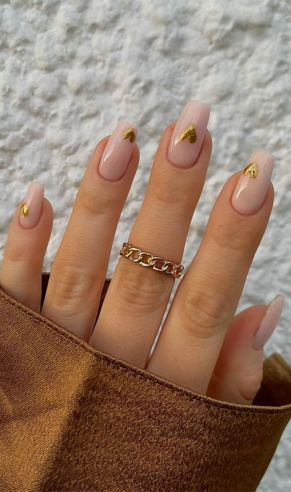 gold heart nails, valentine's day nails, simple valentine's day nails, valentine's nail art designs