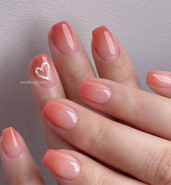 peach ombre nails, valentine nails, valentine's day nails