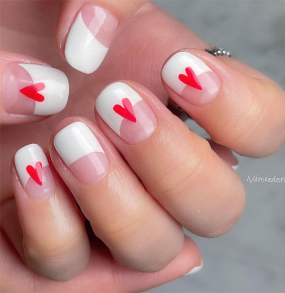 white tip nails, valentine nails, french tip valentine nails, valentine nails 2022