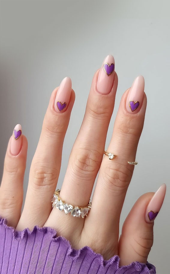 lilac heart nails, simple valentine nails, valentine's day nails 2022