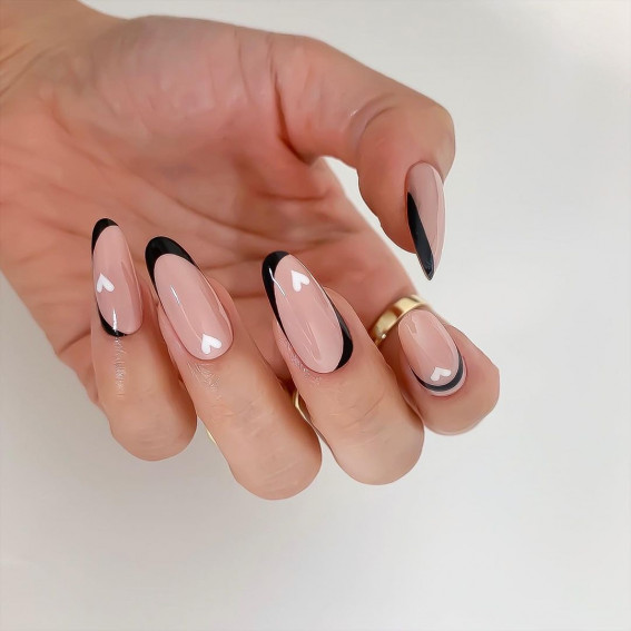 100 Best Valentine\'s Day Nails : Black and White French Nails with ...