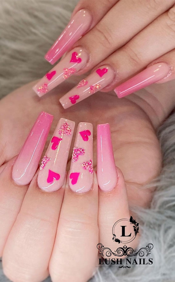 42 Cute Valentine's Day Nails for 2022 : LV Soft Pink French Tips + Hearts