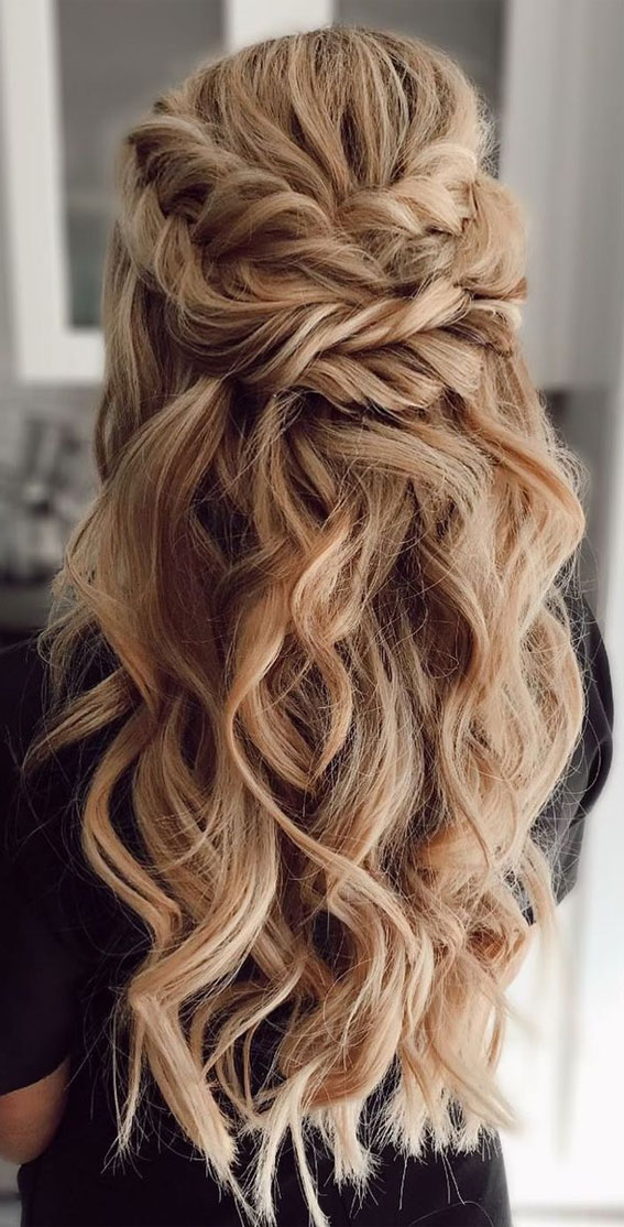 50 Breathtaking Prom Hairstyles For An Unforgettable Night Chunky Braid Textured Half Up 1 Fab Mood Wedding Colours Wedding Themes Wedding Colour Palettes