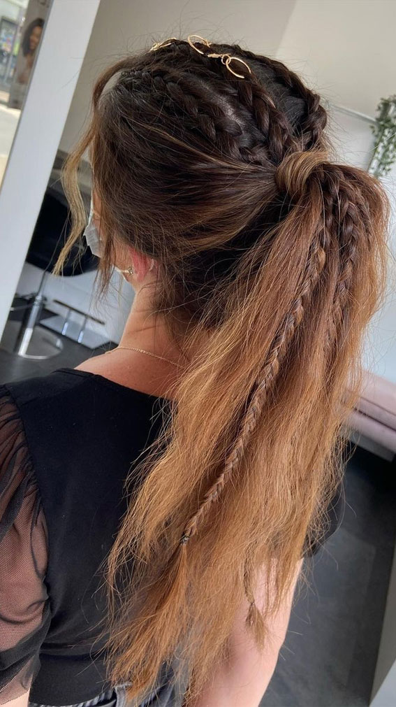 40 Cute Festival Hair Ideas To Rock : Braided Power Ponytail + Braids