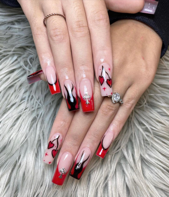 Red acrylic nail deals designs