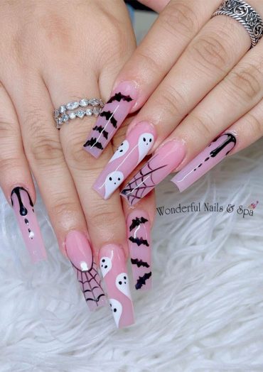 50 Best Halloween Nails 2022 : Sheer Pink Spooky Set 1 - Fab Mood ...