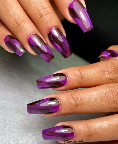 35 Best Optical Illusion Nails Brown And Purple Illusion Nails 1 Fab Mood Wedding Color 2376