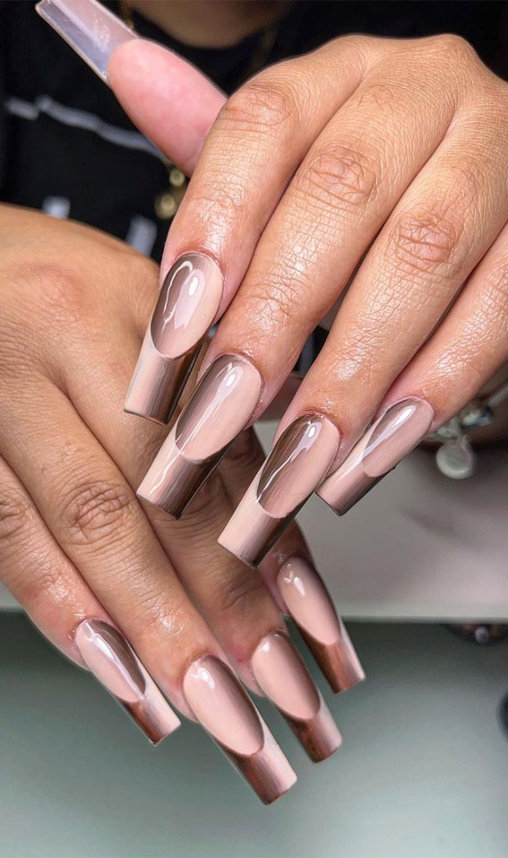 35 Best Optical Illusion Nails : Brown Illusion French Acrylic ...
