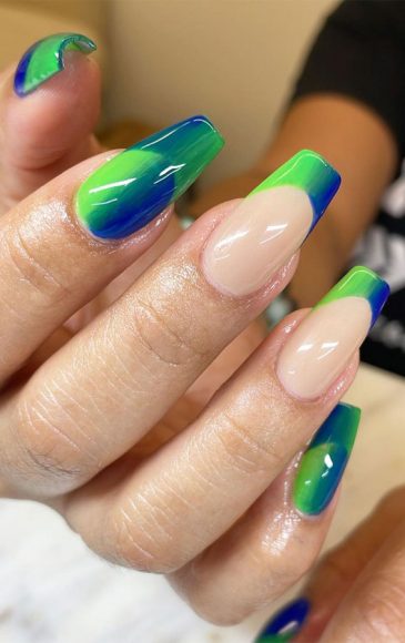 35 Best Optical Illusion Nails : Blue and Green French Nails 1 - Fab ...