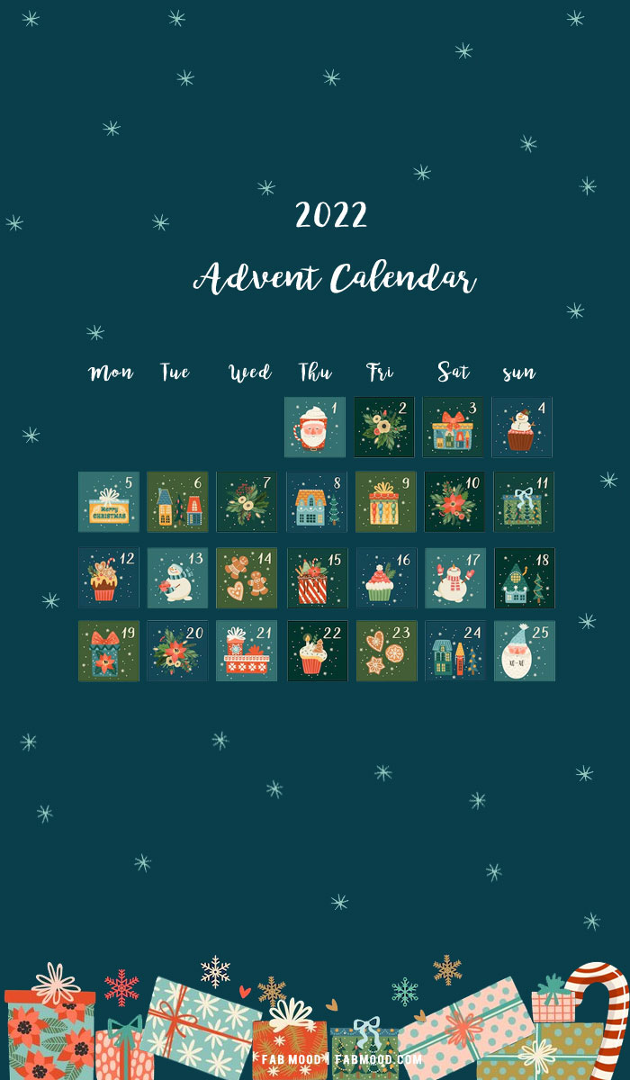 10+ Christmas Calendar Wallpapers : Blue Teal Advent Calendar For Phone