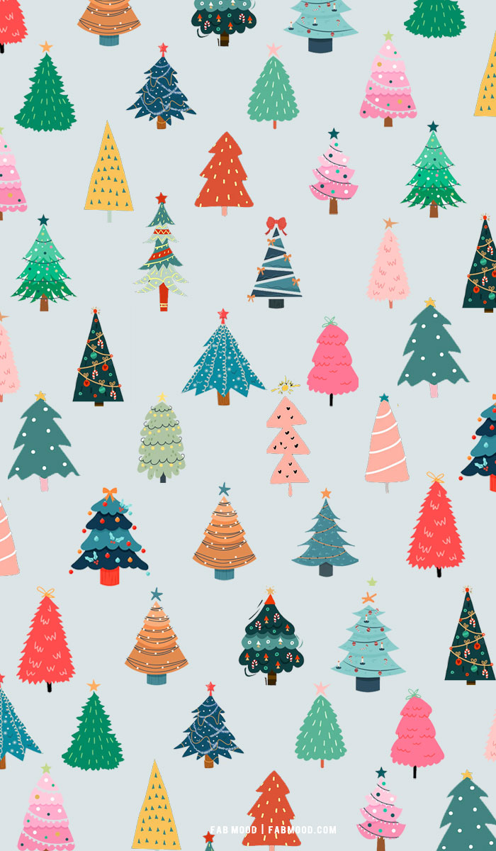 30+ Christmas Aesthetic Wallpapers : Colourful Christmas Trees 1 - Fab ...