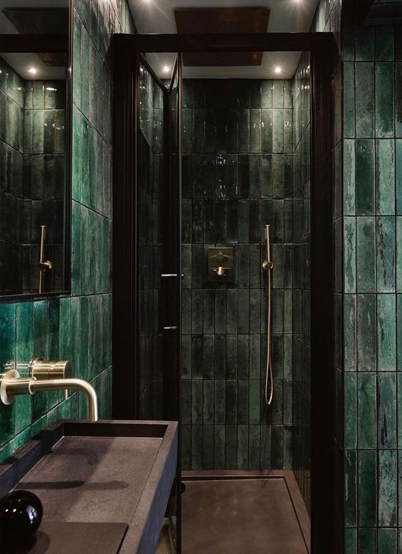 Green Bathroom, Green Bathroom Colour, Green Bathroom Tiles, sage green bathroom, dark green bathroom, green bathroom wall, green bathroom design, deep forest bathroom tiles