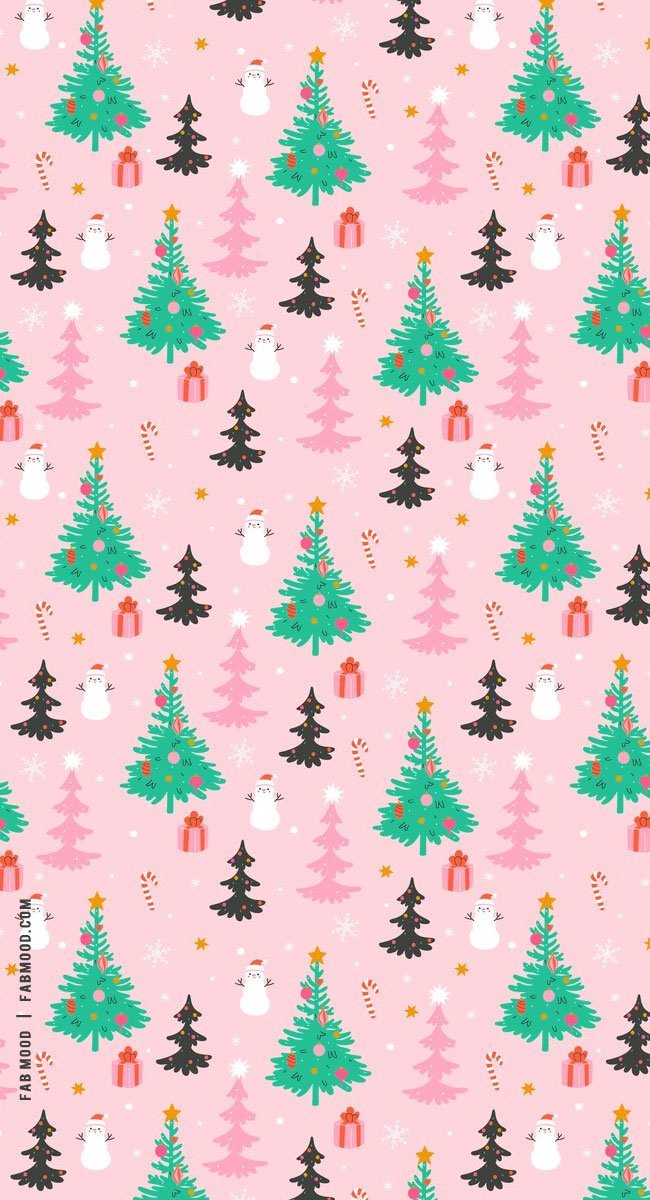 Download Preppy Christmas Pink Collage Wallpaper