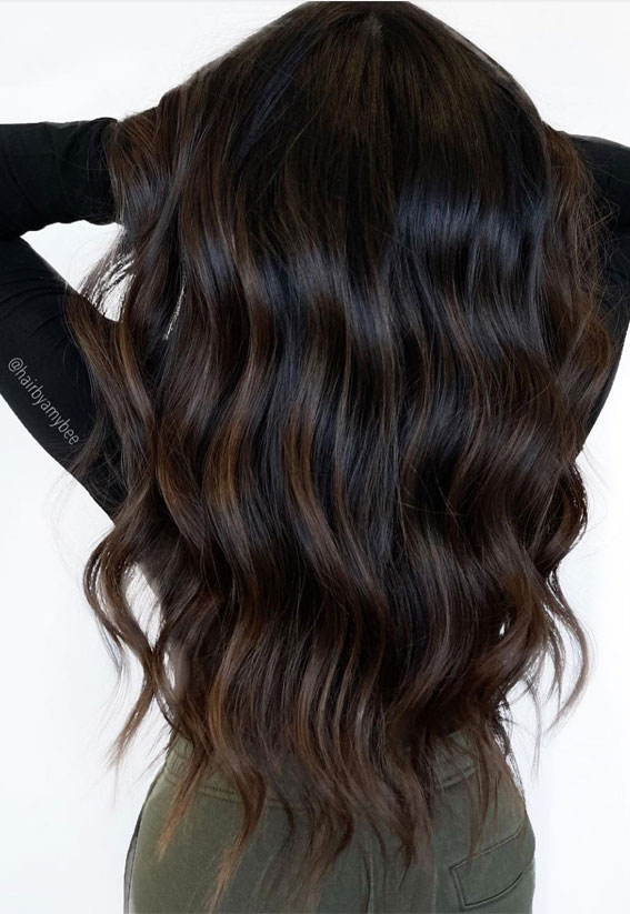 Espresso hair, espresso hair color, Espresso hair color with highlights, chocolate espresso hair color, dark brown hair color, coffee hair color, rich brunette, Espresso balayage