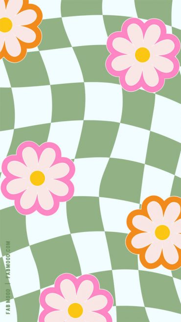 March Wallpaper Ideas for Any Device : Pink Daisy on Green Checkered ...