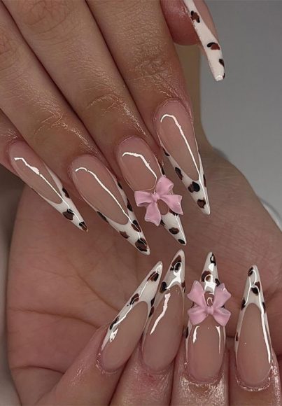 Moo-ve Over 21 Chic Cow Print Nail Designs : Stiletto French Tips with ...