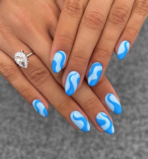 shades of blue swirl nails, baby blue swirl nail designs