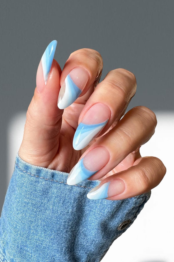 baby blue french tip nails, baby blue nails color, baby blue nails long, baby blue nails with design