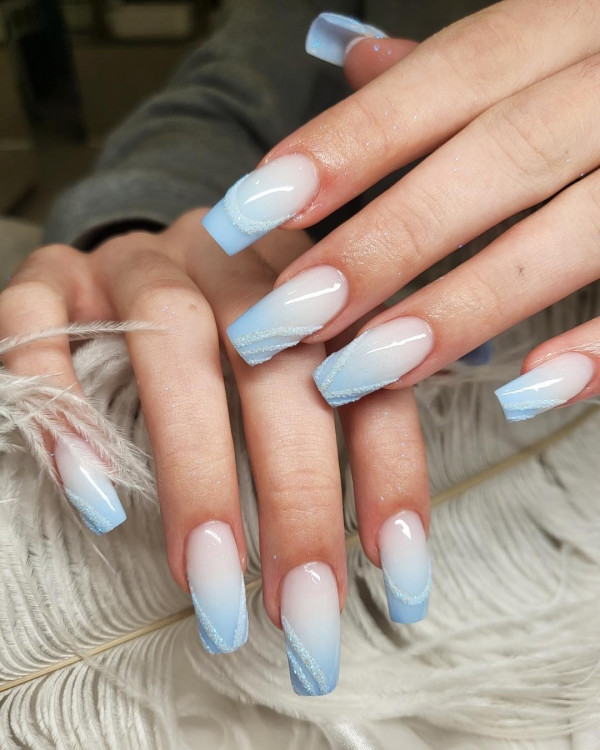 ombre blue tips, baby blue ombre tip nails