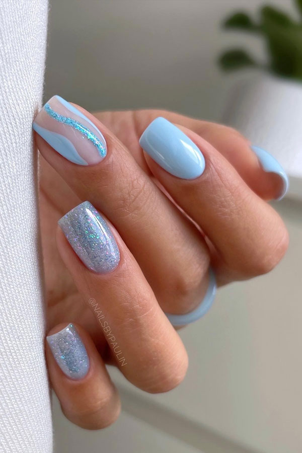 baby blue french tip nails, baby blue nails color, baby blue nails long, baby blue nails with design