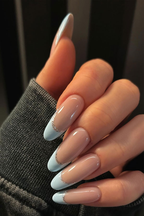 baby blue nails color, baby blue nails long, baby blue nails with design