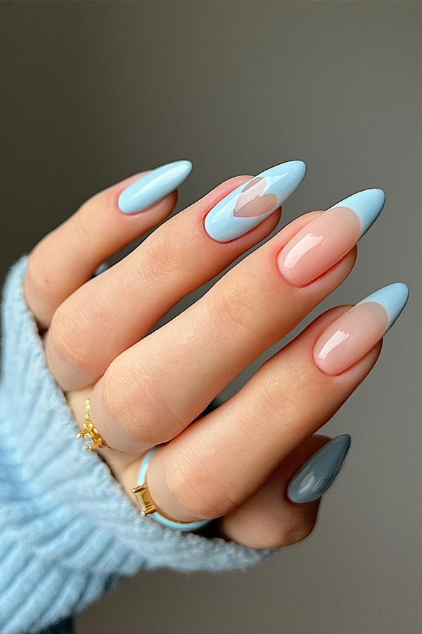 baby blue french tip nails, baby blue nails color, baby blue nails long, baby blue nails with design