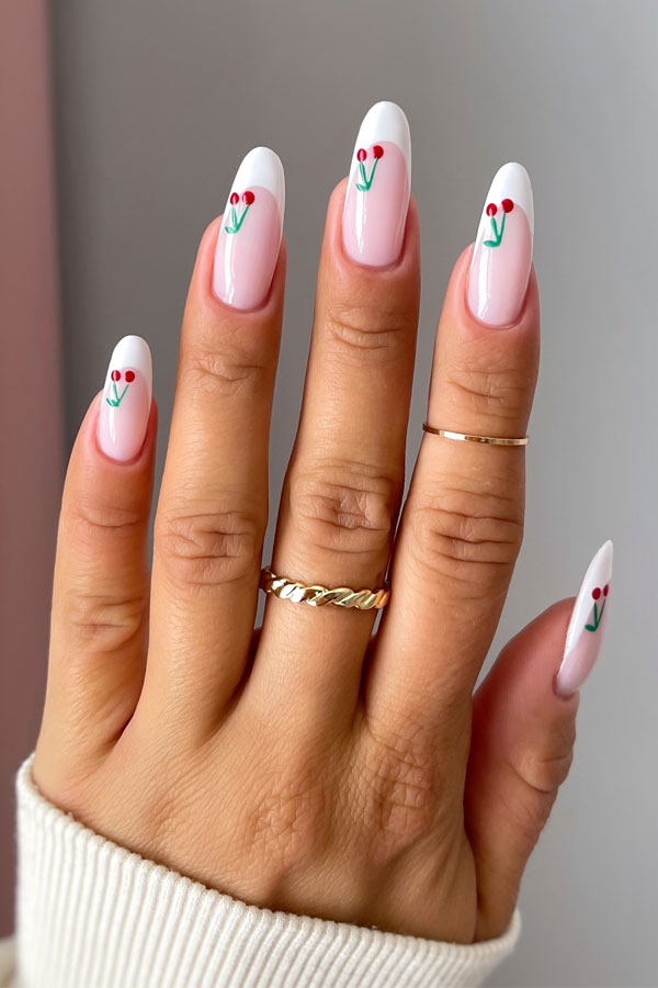 cherry white french tip nails, french tip cherry nails, cherry nails, short cherry nails, cute cherry nails, cherry nails design, cheery nail art, french cherry nails, cherry nails red, cherry nails color, cherry nail polish, cherry nail design ideas