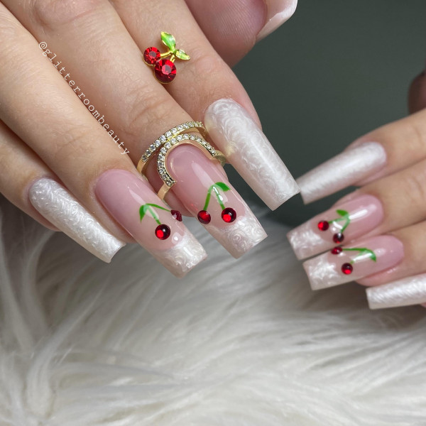 cherry white french tip nails, french tip cherry nails, cherry nails, short cherry nails, cute cherry nails, cheery nail art, french cherry nails, cherry nails red, cherry nails color, cherry nail polish, cherry nail design ideas