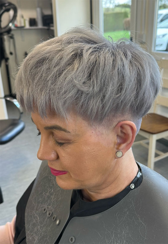 long grey haircut, Grey Haircuts, pixie haircut, grey pixie haircuts women, salt and pepper hair color, hairstyles for grey hair over 50, gray bob hairstyles , Grey haircuts for women, hairstyles for grey hair over 60, short hairstyles for grey hair over 60, grey hairstyle for women over 50