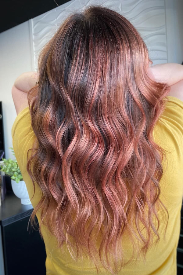 rose gold hair color, hair color ideas, hair color ideas for dark hair