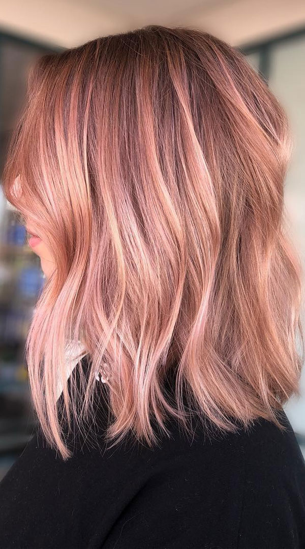 rose gold hair color, hair color ideas, hair color ideas for dark hair