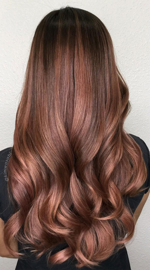 rose gold hair color, hair color ideas, hair color ideas for dark hair