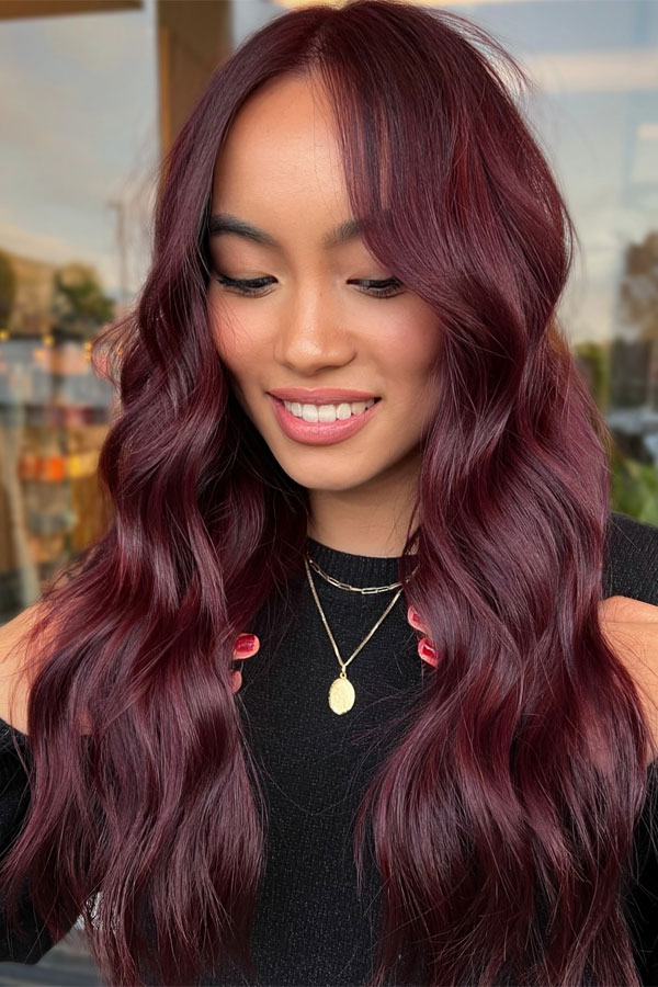 plum hair color, hair color ideas for dark hair