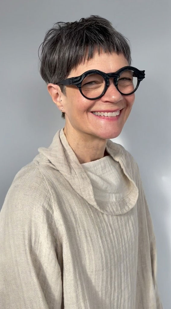 Modern Bowl Cut for Thick Hair, short haircut for thick hair women over 60 with glasses, short haircut for women over 60