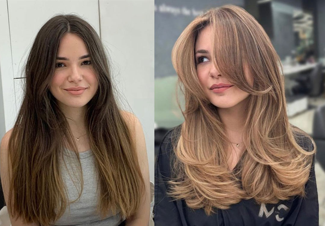 Layered haircut before and after, Medium layered haircut before and after, Short layered haircut before and after, Layered haircut before and after thin hair, Layered haircut before and after straight hair, Layered haircut before and after medium length hair. Layered haircut before and after medium length