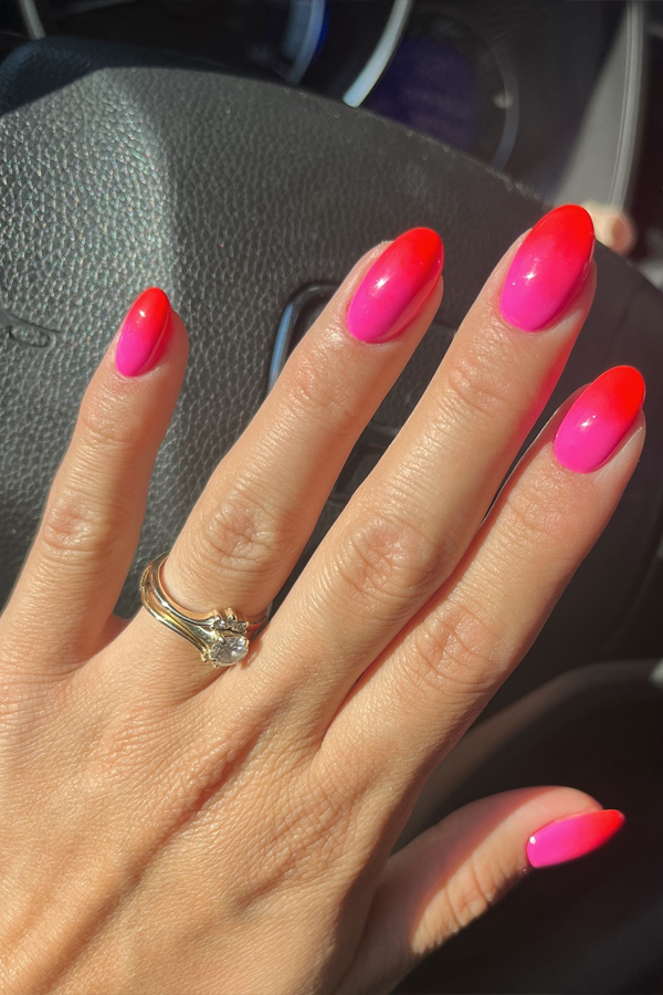 ombre pink and red nails, cute red nail designs